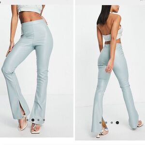Topshop faux leather flared pant with split hem in blue size 8 NWOT